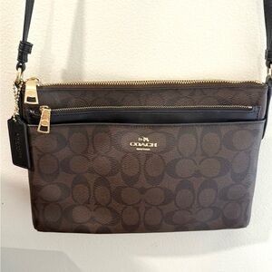 Coach Signature Brown and Black Crossbody Bag